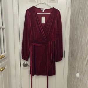 Burgundy Velvet Wrap Dress